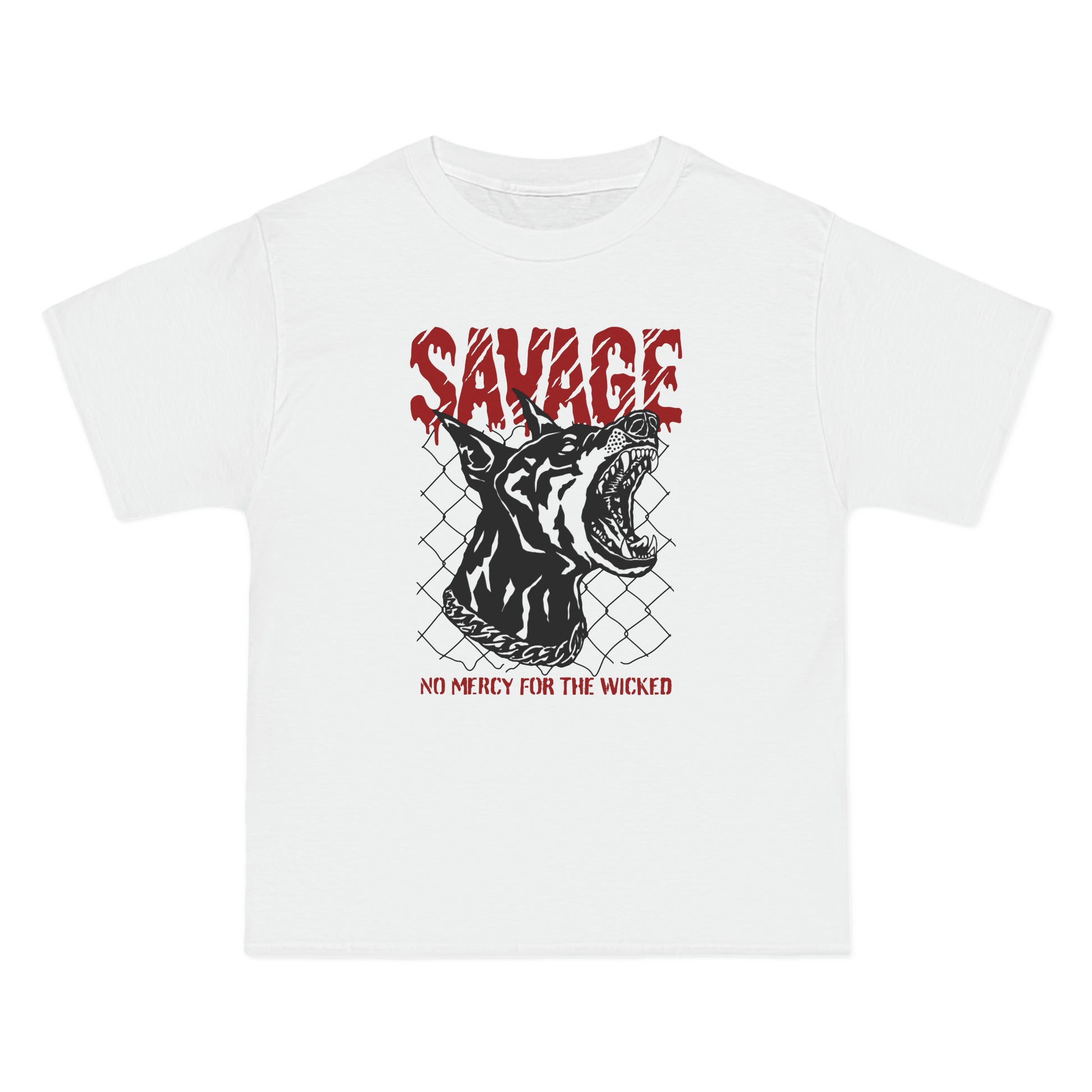 Savage T-shirt, doberman, dog, mercy, gift, shop, present, like, back, cyberpunk, white, top, merch