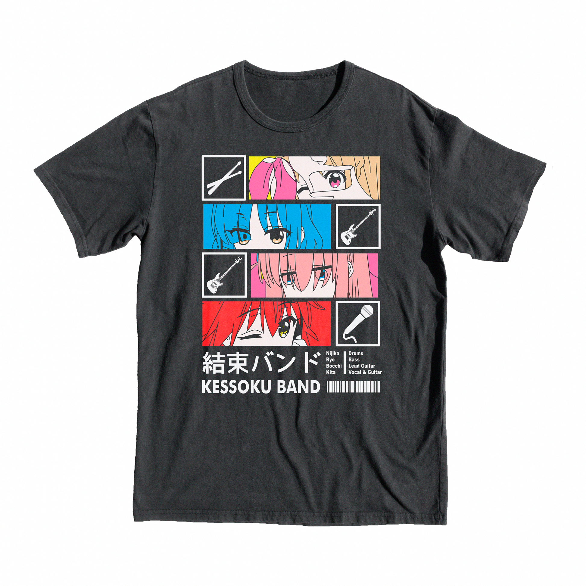 Bocchi the Rock! Kessoku Band T-Shirt, tee, shop, music, pop, eyes, colors, kessoku band, black, anime, shop, gift