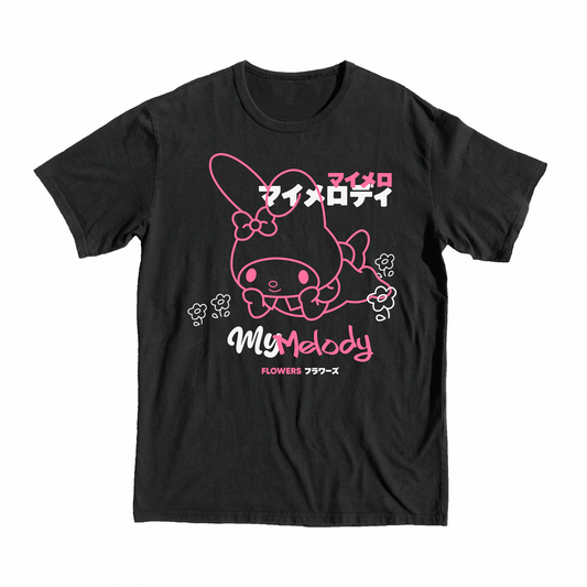 Onegai My Melody Flowers T-Shirt, tee, rabit, shop, merch, manga, anime, my melody, flower, girl, pink, 
