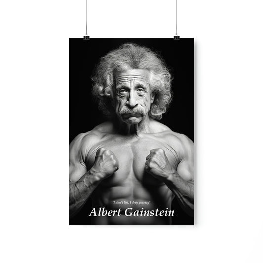 Albert Gainstein Gym Premium Matte Poster present for friend boy father gym style gainer science smart