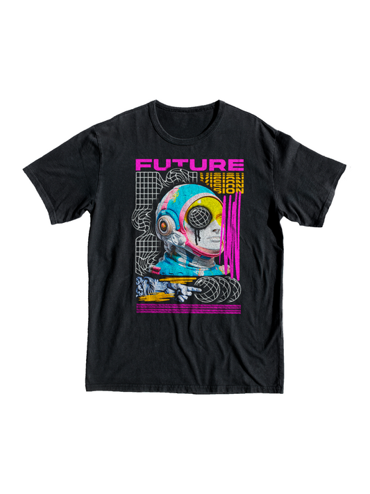 Future Cyberpunk T-shirt, future, cosmos, style, neon, shopping, moda, vision, gift, tech, tee, black, present, back