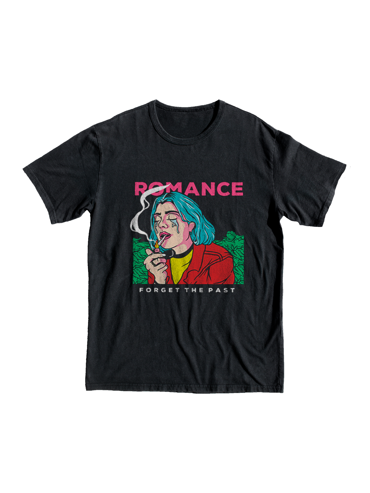 Romance T-shirt, gift, tee, girl, smoke, cry, colors, red, green, drama, blue hair, black, merch, present, gift