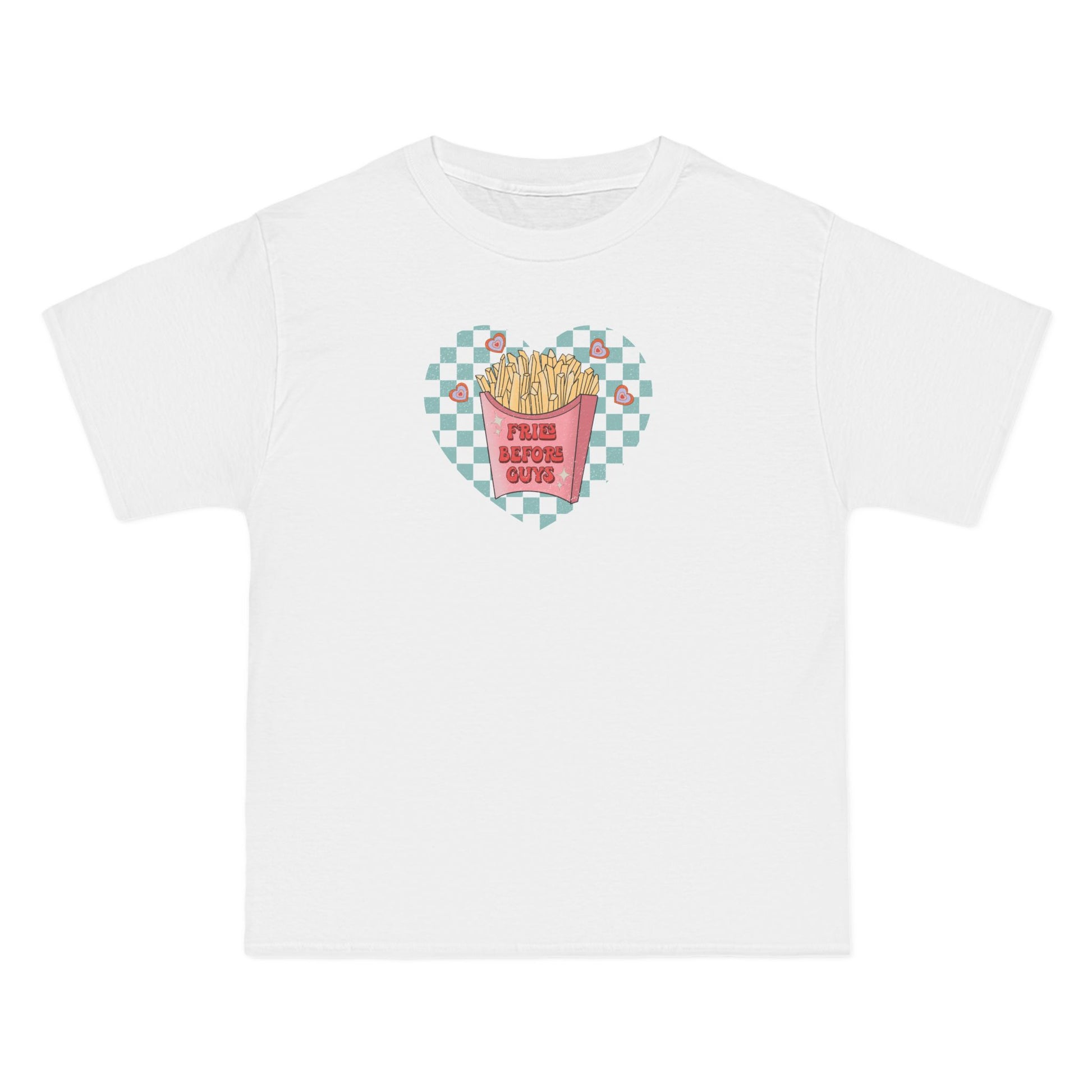 Fries before Guys Oversized T-Shirt, tee, love, heart, fries, valentine, guys, white