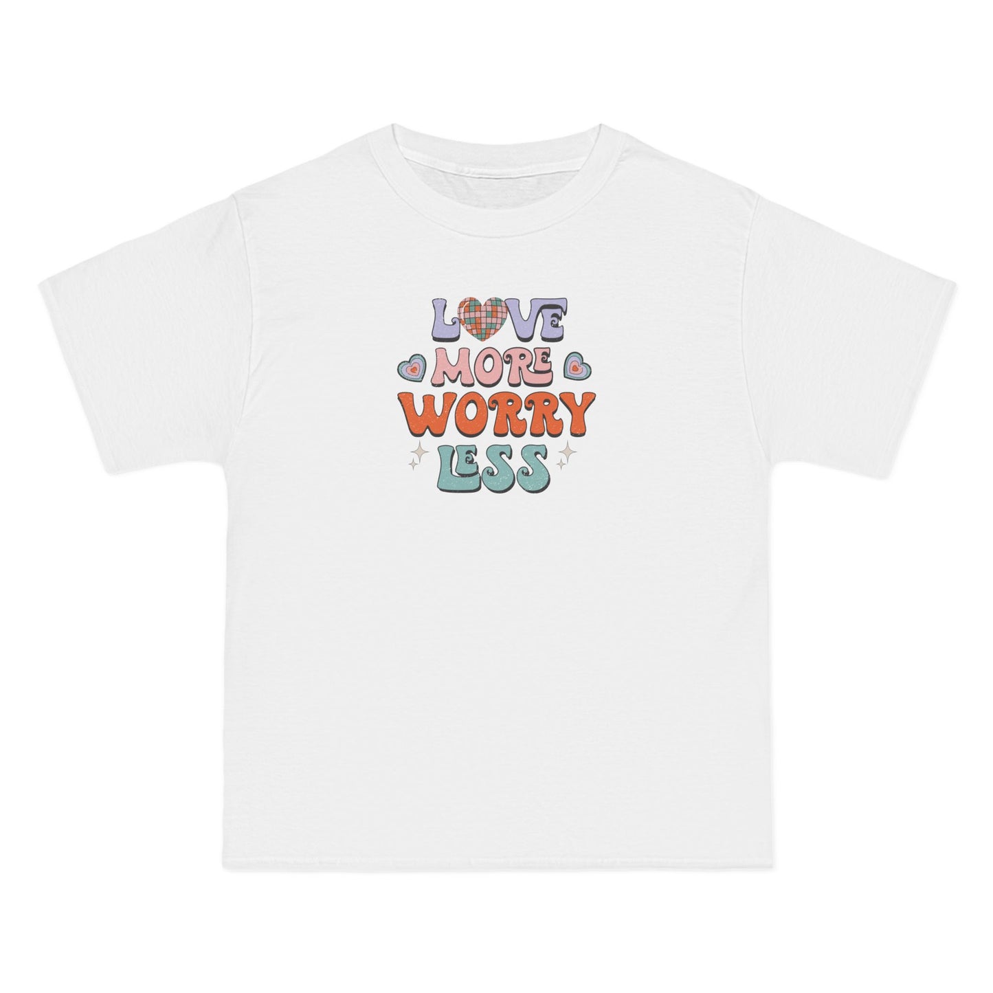 love more worry less, gift, present, white, tee shop, online, merch
