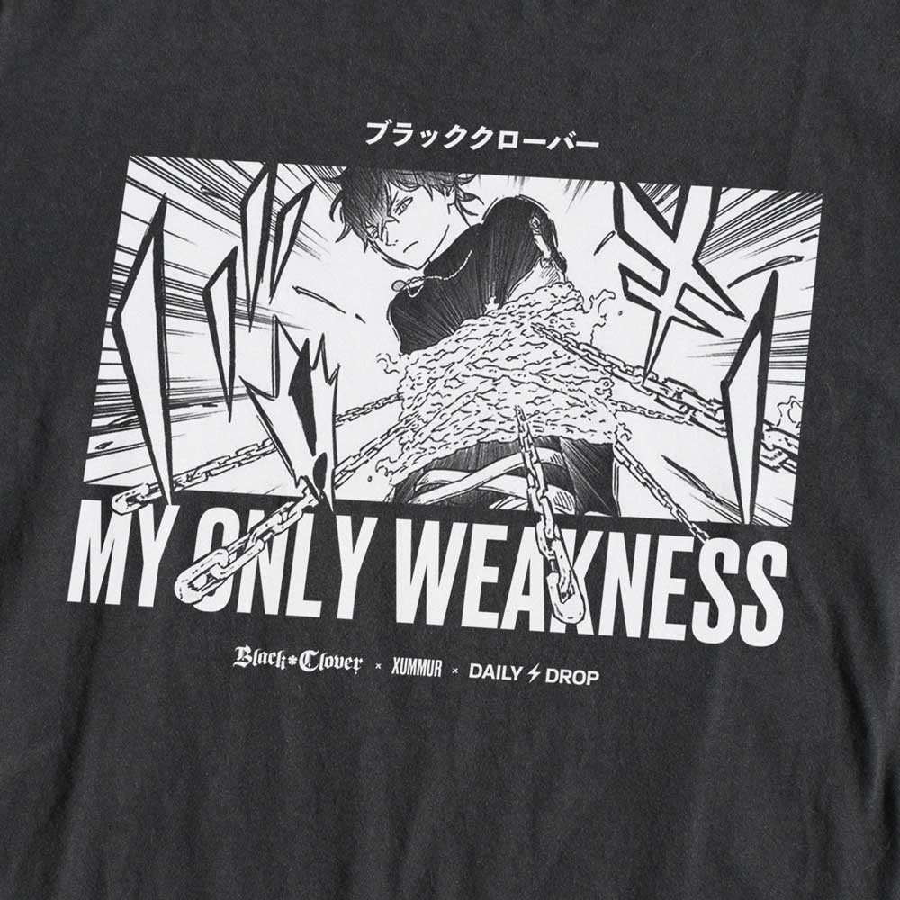 Black Anime T-shirt dedicated to Black Clover series with Yuno in chains on it - Close up