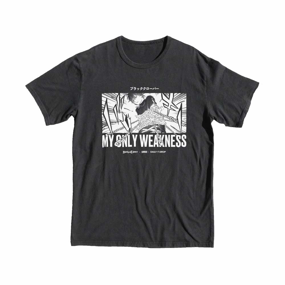 Black Anime T-shirt dedicated to Black Clover series with Yuno in chains on it - Overall T-shirt View
