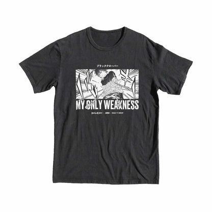 Black Anime T-shirt dedicated to Black Clover series with Yuno in chains on it - Overall T-shirt View